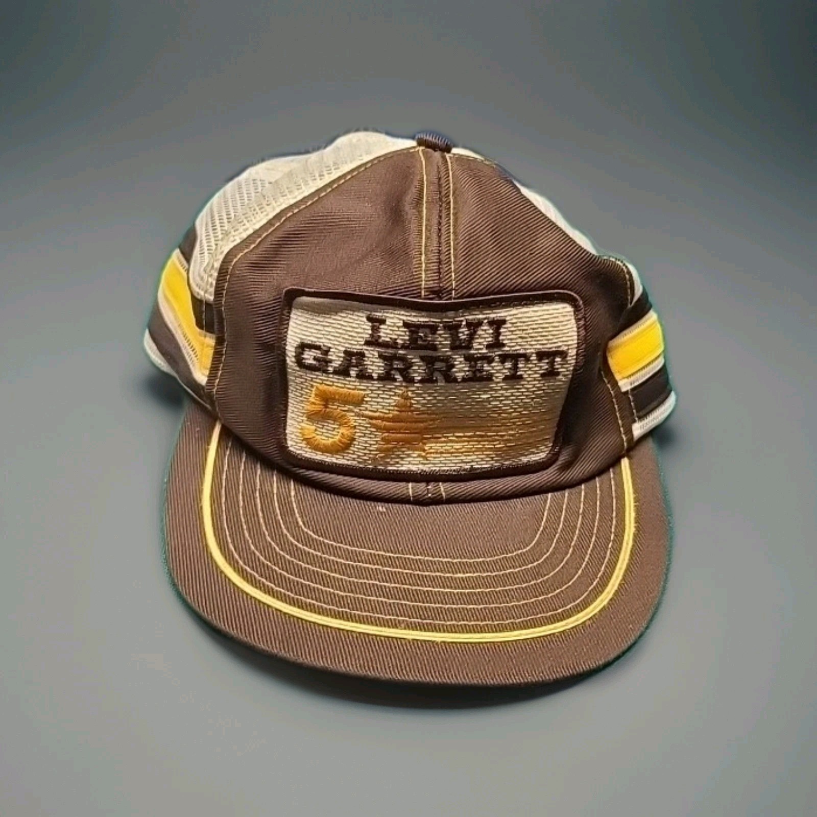VTG Levi Garrett 3 STRIPE Mesh Hat Cap SnapBack Trucker Advertising Made USA 80s