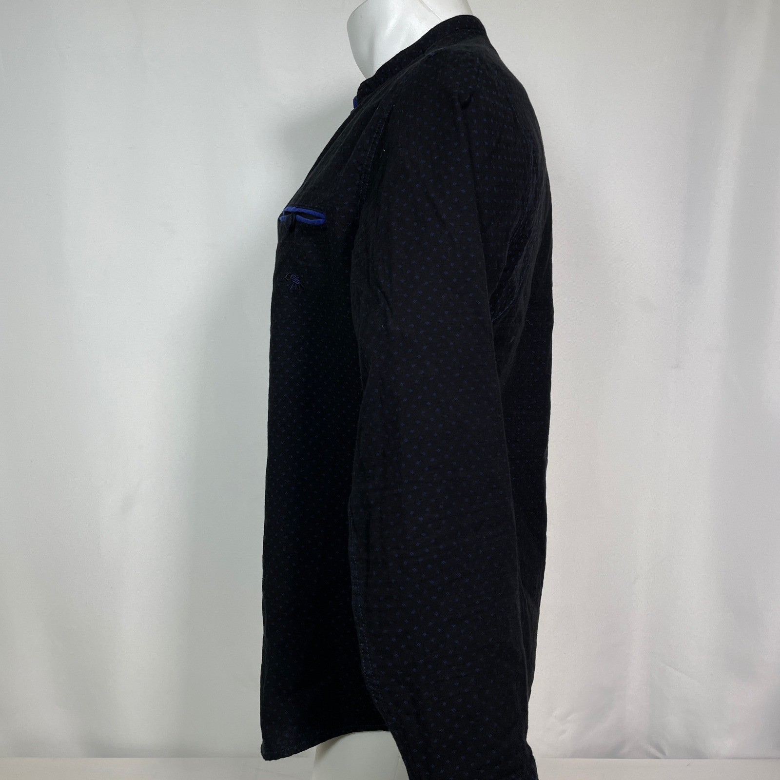 Andamen Slim Black Blue Mandarin Collar Toggle Button Henley Shirt Men’s MEDIUM