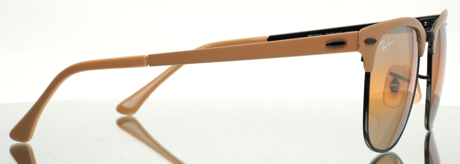 RAY BAN RB3716 9157/AG Clubmaster Metal Beige Black Mirror Sunglasses 51-21-145