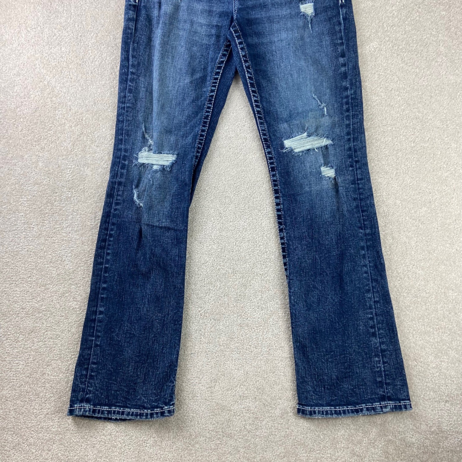 BKE Jake Jeans Mens 32×34 Blue Distressed Bootcut Dark Wash Stretch Denim