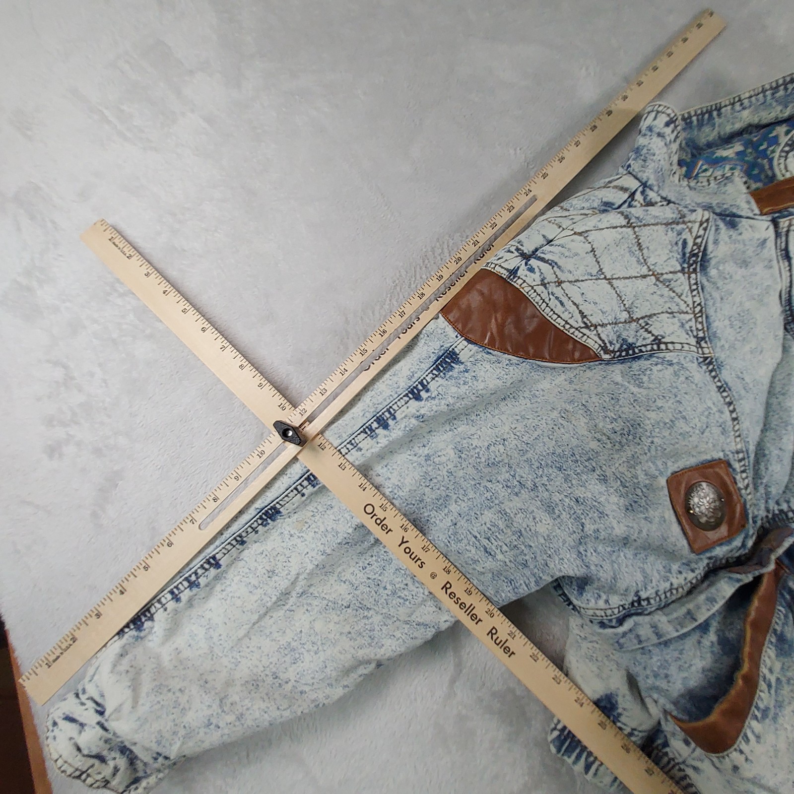 American Ethic Jean Denim Jacket Mens Large Blue Mock Neck Leather Shoulder Trim