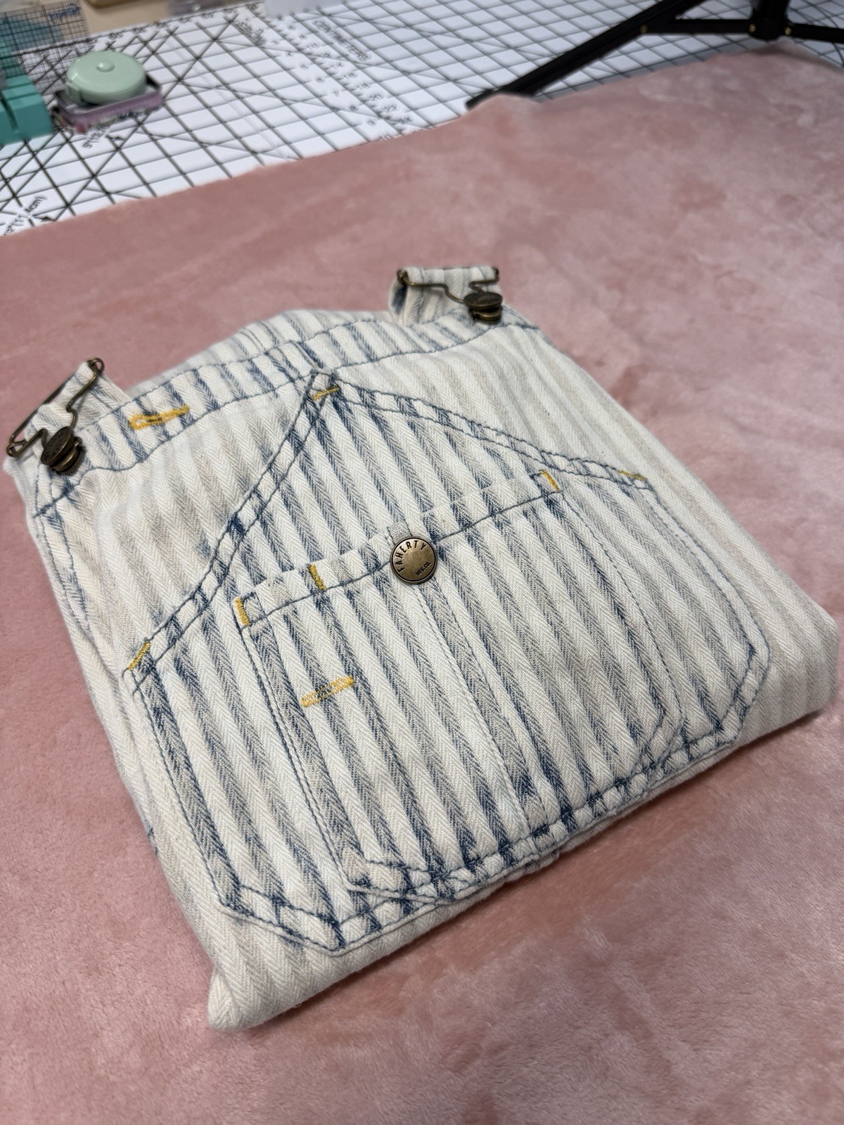 NWOT Faherty Skirt Overall M Topsail Skirtall Indigo Railroad Hickory Stripe Bib