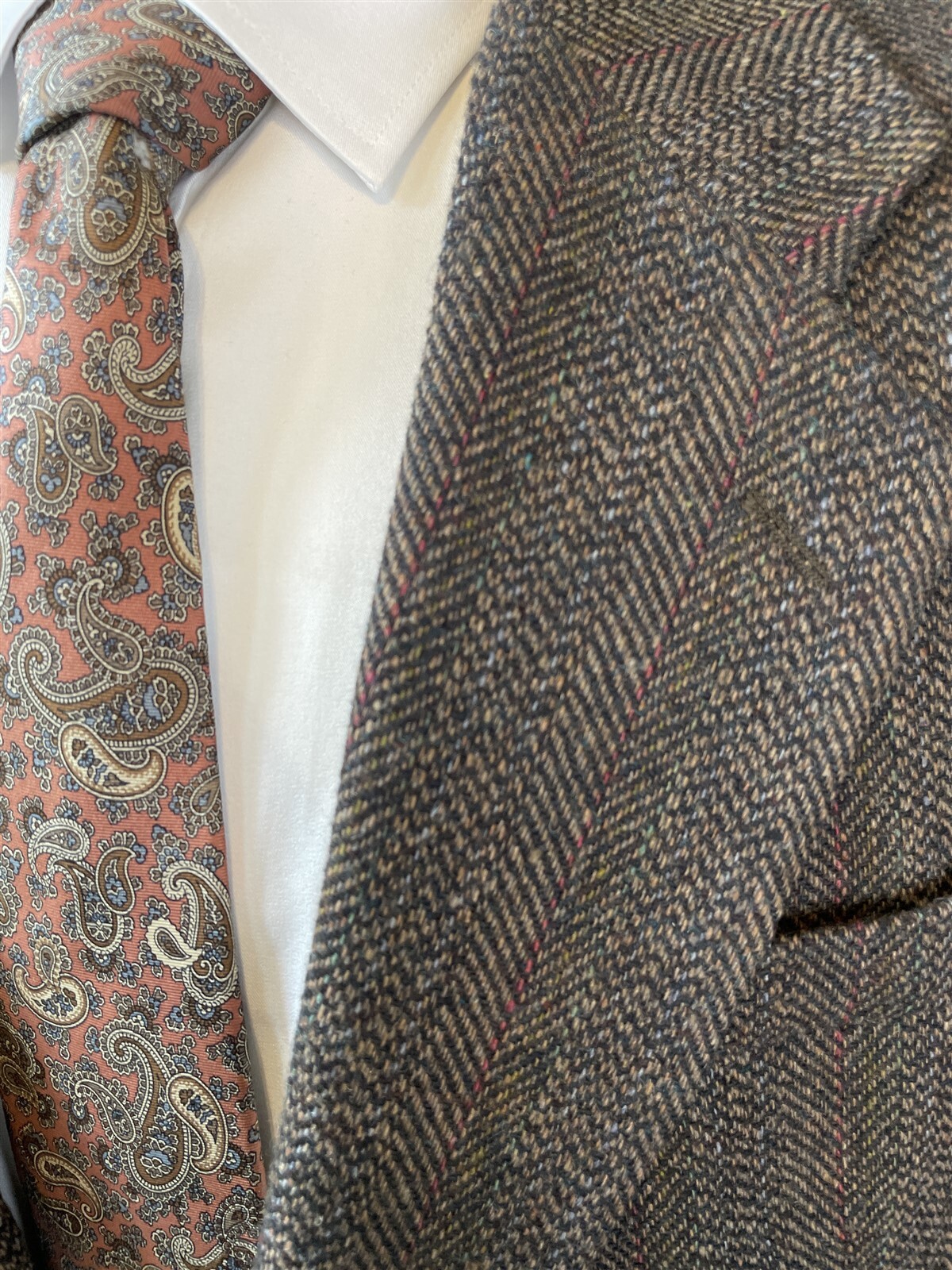 VTG Deansgate 42R Brown Wool & Lambswool Herringbone Tweed Stripe Sport Coat
