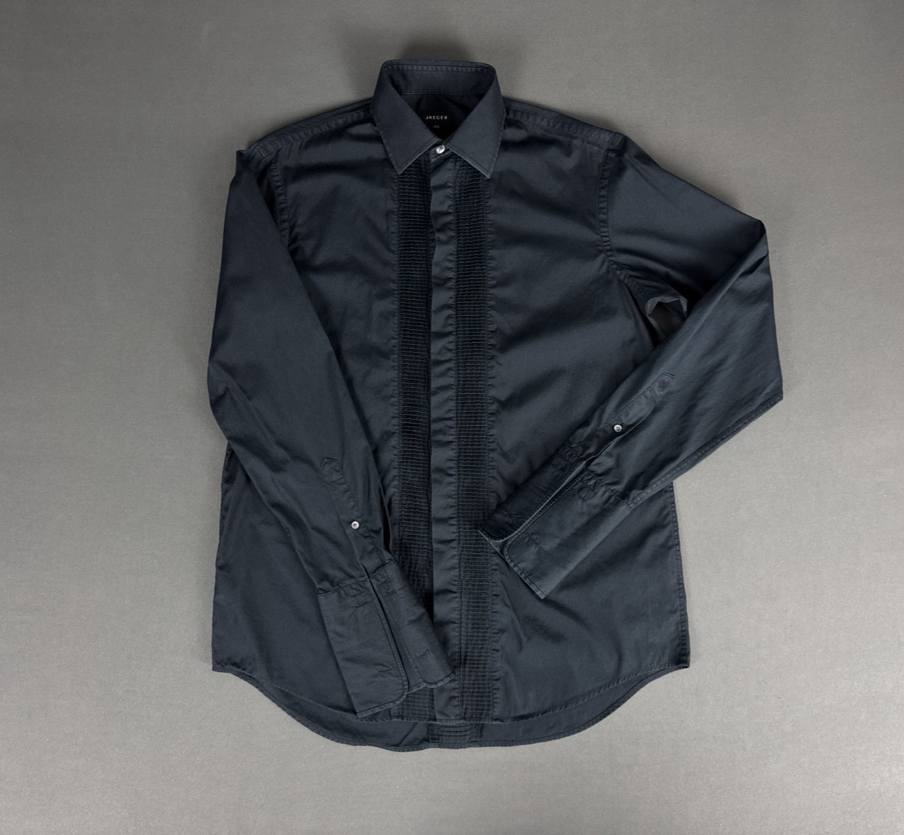Jaeger Black Tuxedo Shirt 15.5” Double Cuff 100% Cotton Pleated Formal Evening