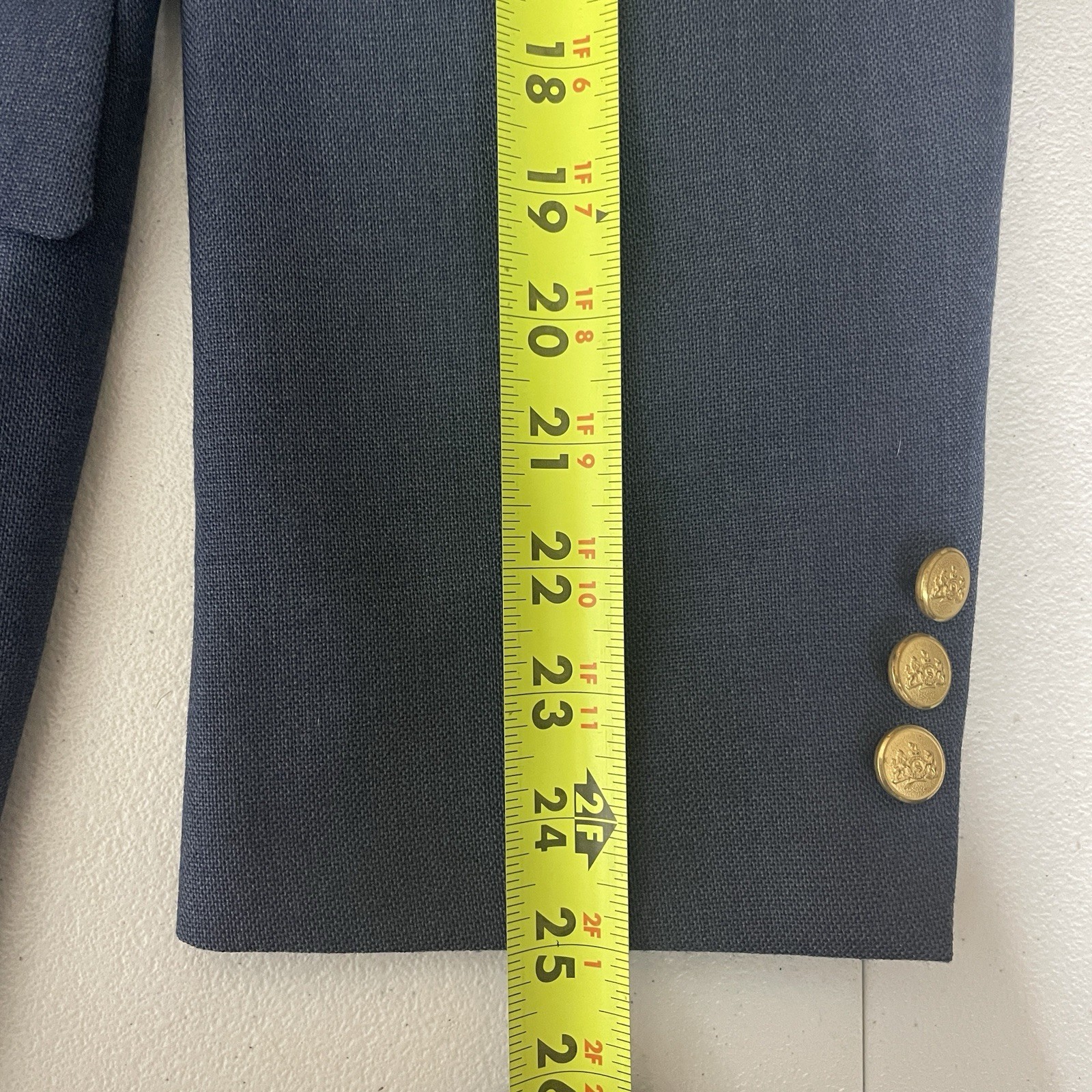 Stafford Blazer Jacket Mens 46R Blue Solid Polyester Worsted Wool Gold Buttons