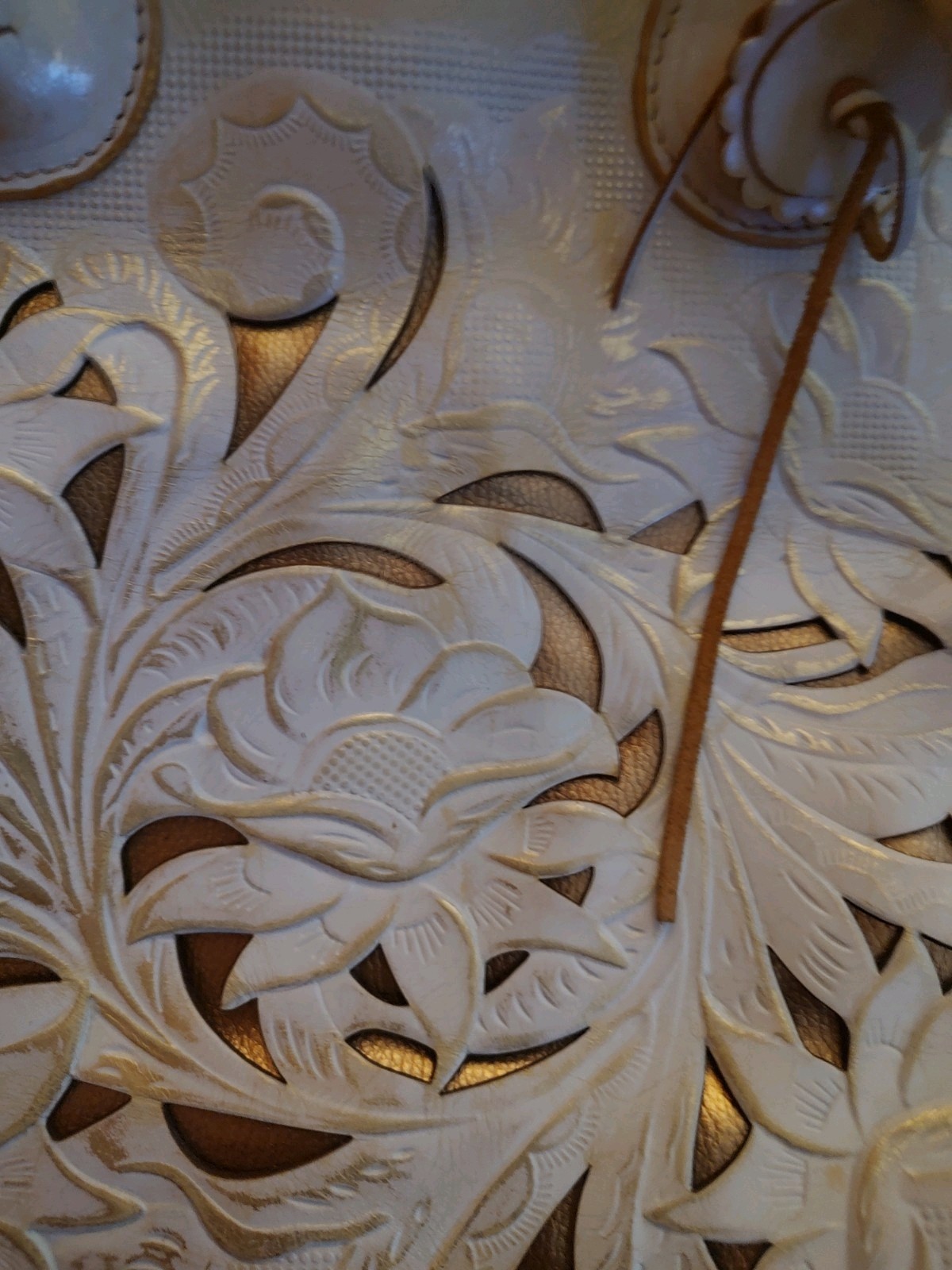 Vintage Italian Leather Western Style Handbag. Cut Out Floral Design