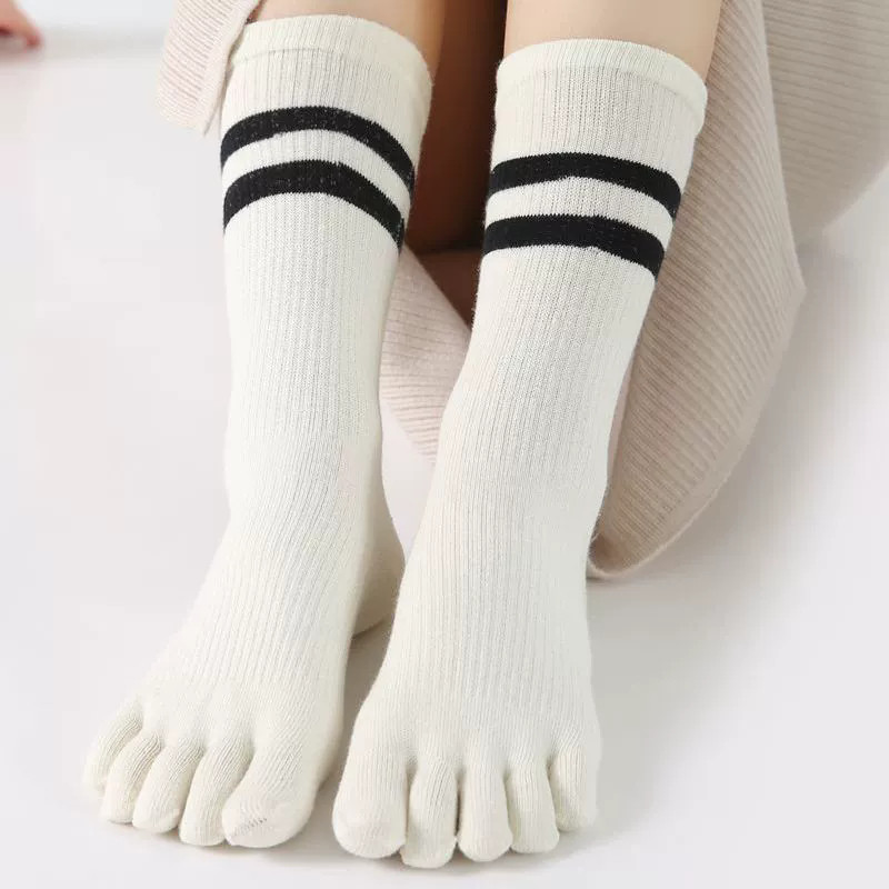 5 Pairs Cotton Low Cut Ankle Five Finger Toe Socks Sport Striped Solid Women 5-9