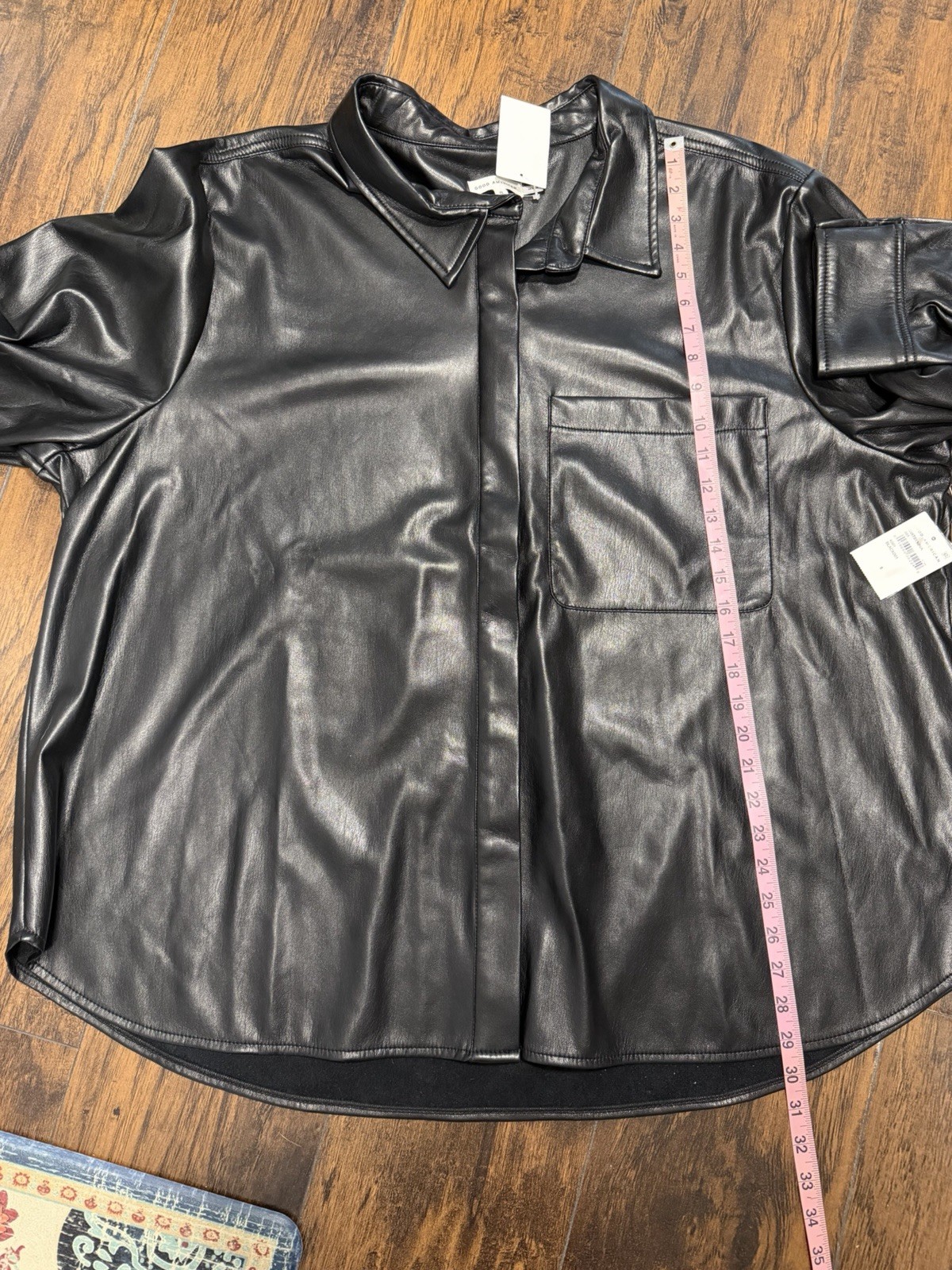 Good American Faux Leather Button Up Shirt Women’s Size 8 Black Long Sleeve NWT