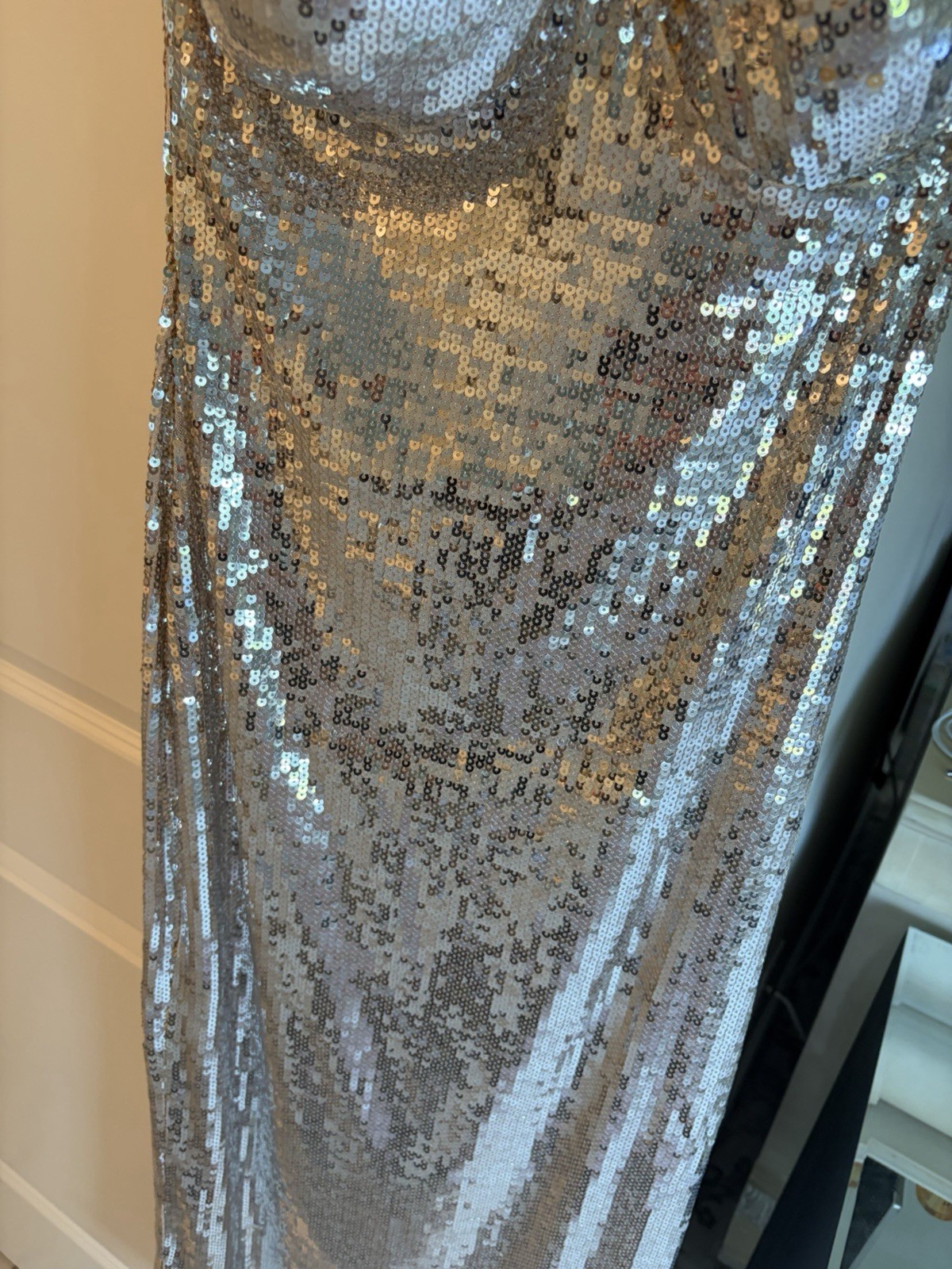 Silver Sequin Sweetheart Midi Dress Spaghetti Strap Bodycon Cocktail S