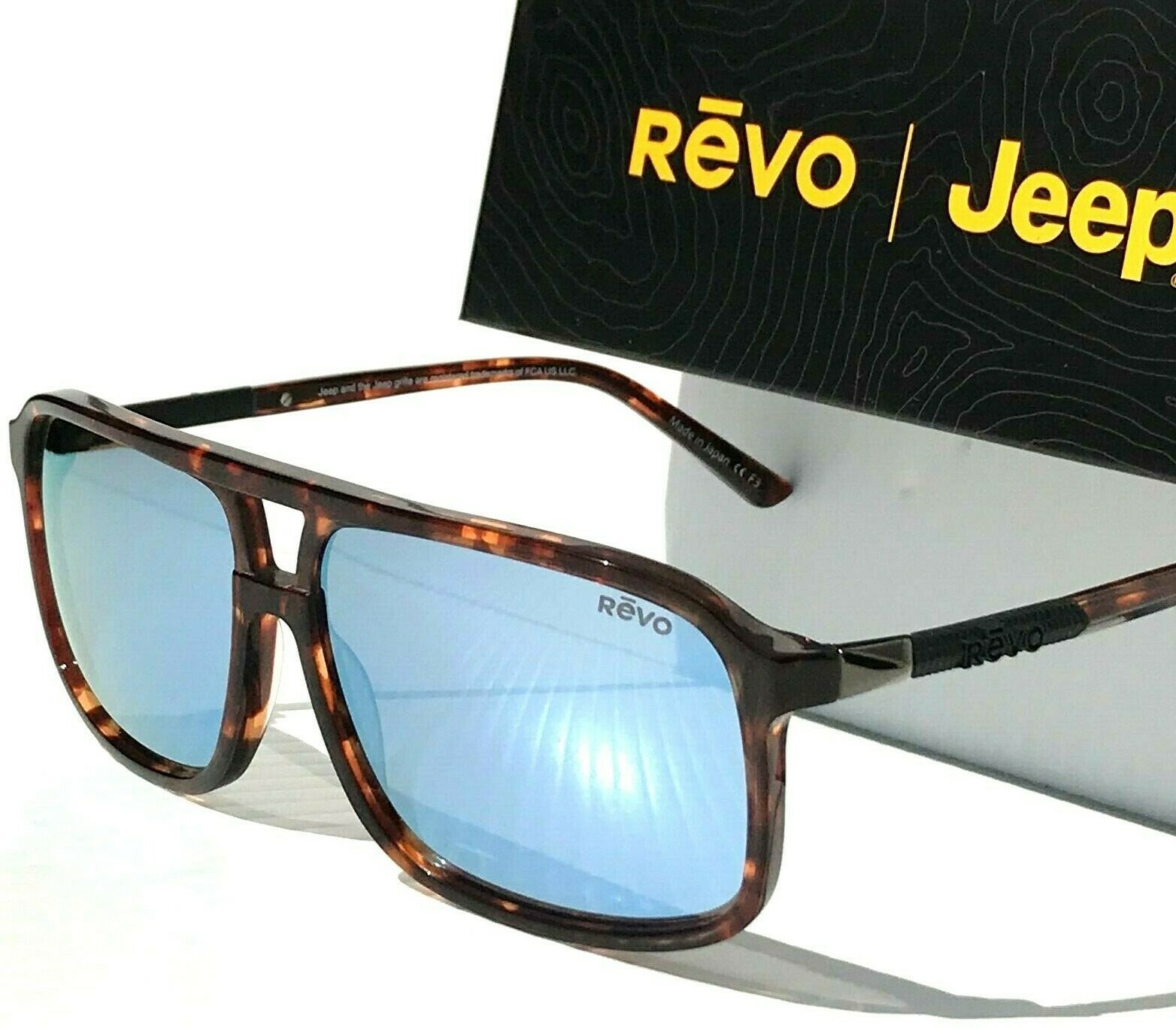 JEEP® DESERT Tortoise polished 60mm Pilot POLARIZED Blue Water Sunglass 1165 02