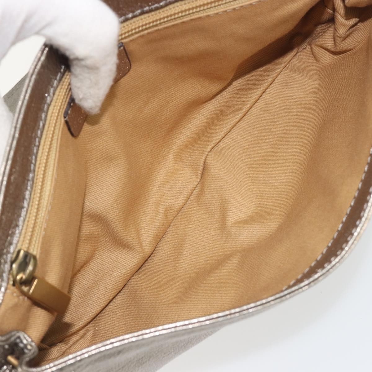 Salvatore Ferragamo Gancini Shoulder Bag Leather Silver Gold Auth 196304A