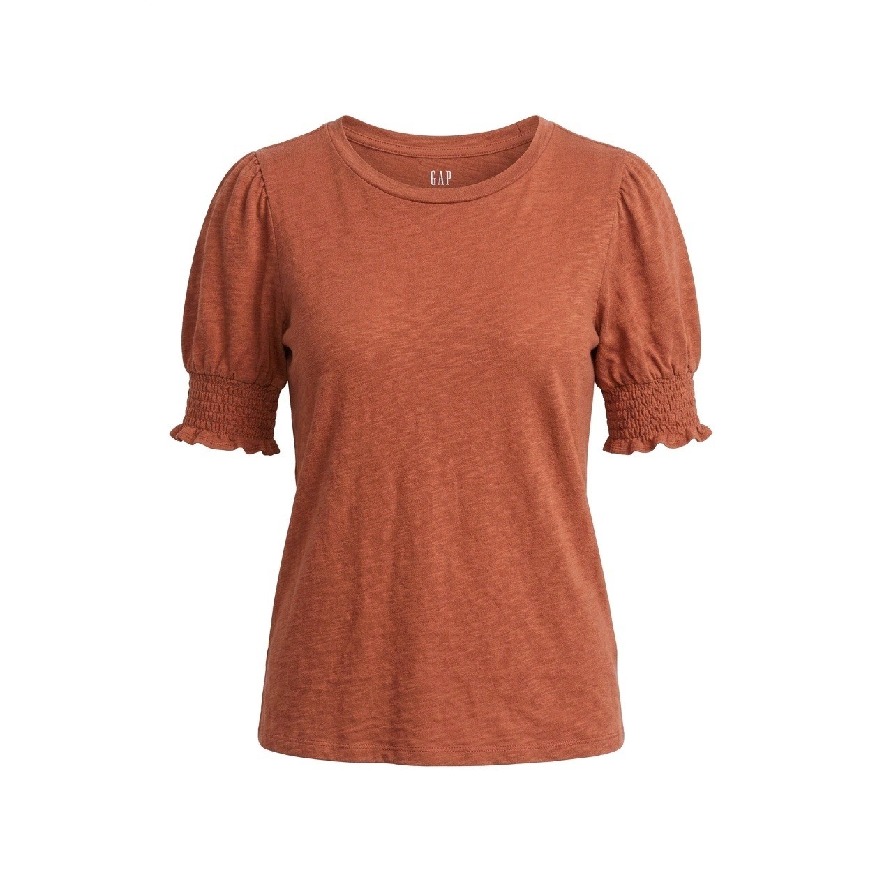 GAP Women Rust Orange Organically Grown Cotton Puff Sleeve Smocked Cuff Tee M
