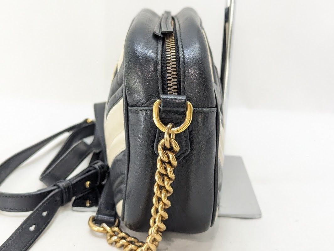 GUCCI GG Marmont Shoulder Bag Leather Black White 447632 001998 Authentic