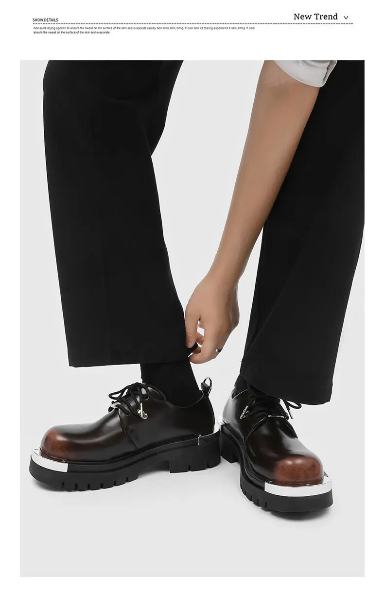 Mens Metal Round Toe Casual Lace Up Dress Formal Business Platform Fashion Shoes