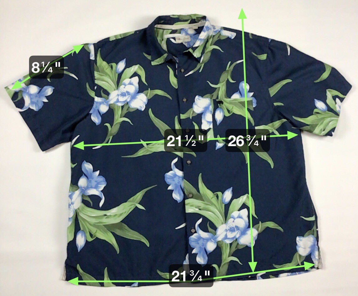 Palm Beach Classic Fit Button Up Hawaiian Floral Print Shirt XL Blue White Green