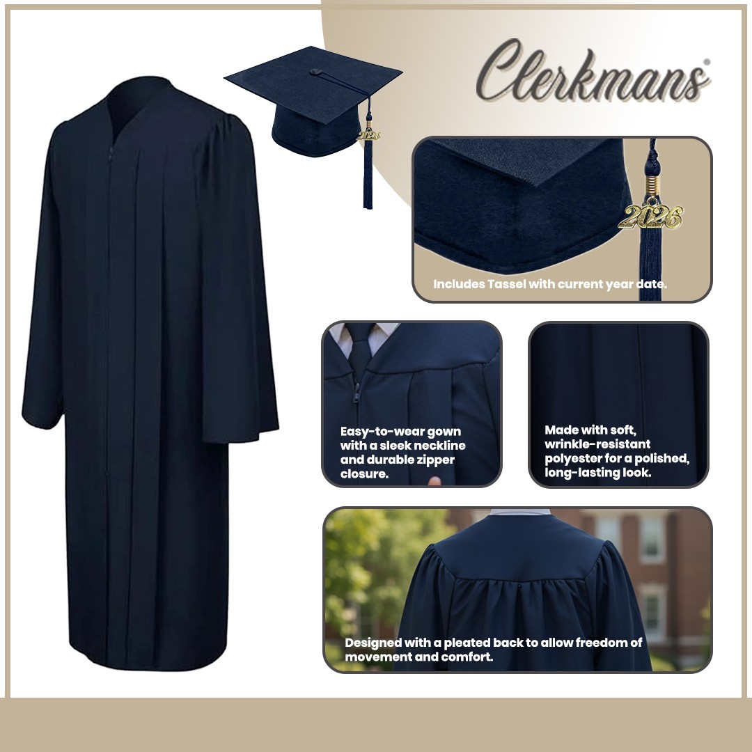 Matte Navy Blue High School/Bachelor Graduation Cap and Gown
