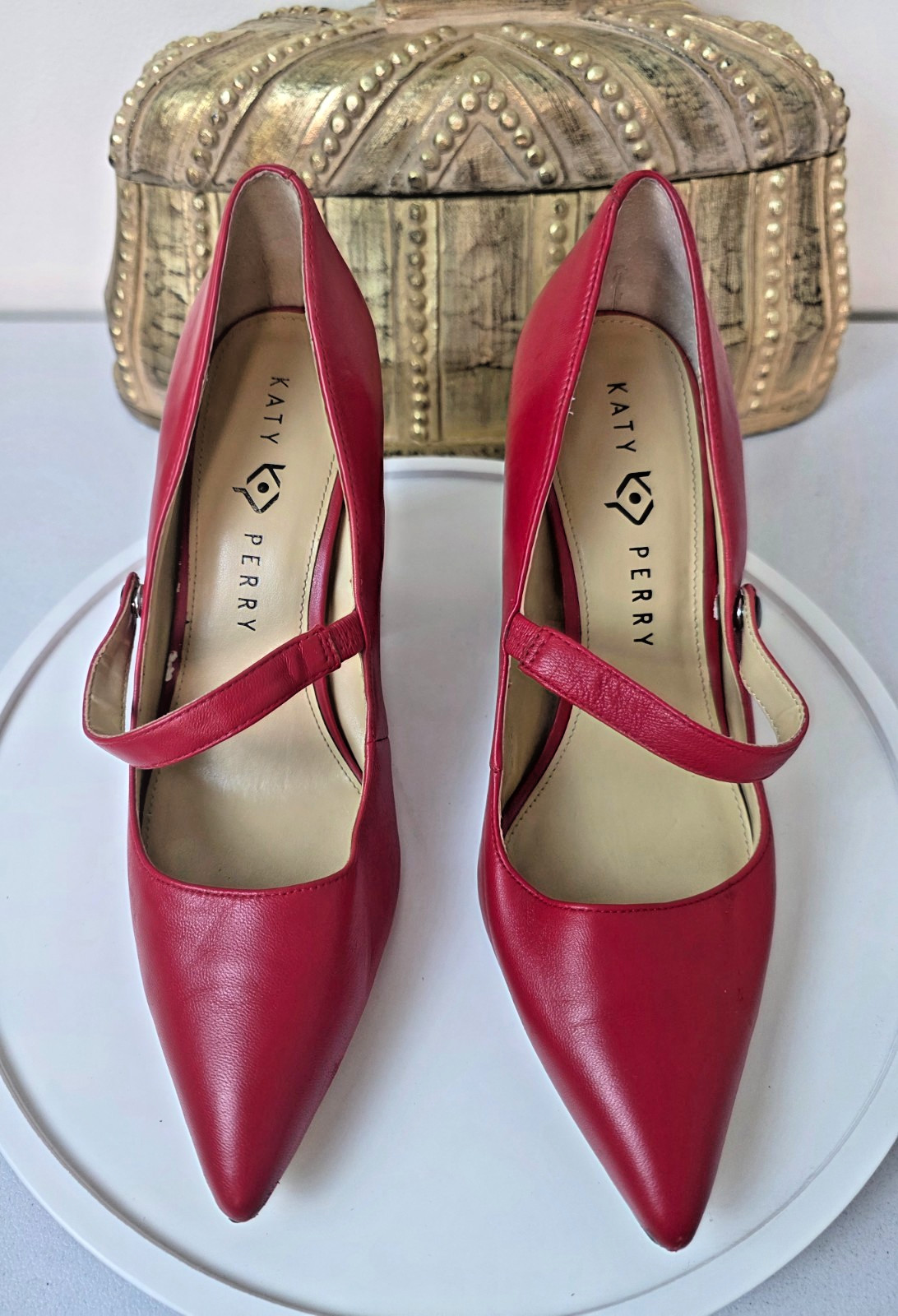 KATY PERRY “The June” Red Pointed Toe Glitter Block Heel Mary Jane Pump Size 10