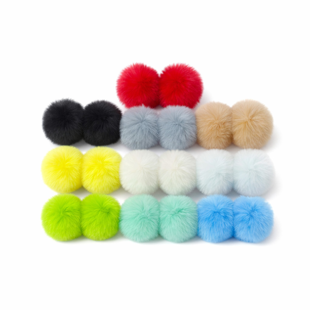 100pcs 6cm Faux Fur Pom Pom Balls with Elastic Loop DIY Keychain Bag Charm Craft