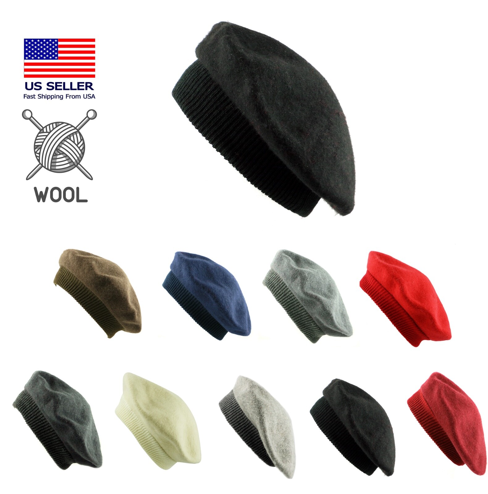 Classic Traditional Women’s Men’s Solid Color Plain Wool French Beret One Size