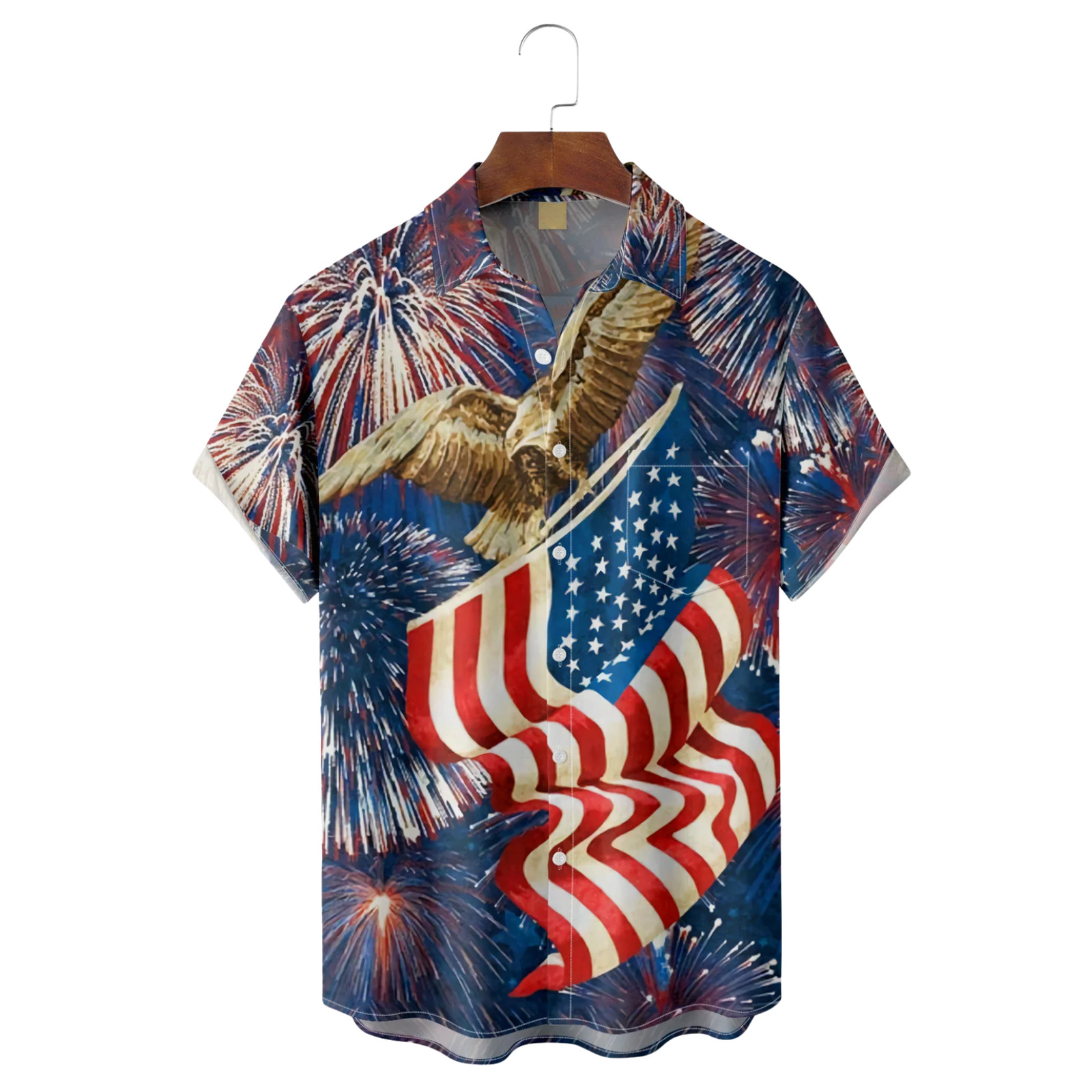 Red White Blue American Eagle USA Patriotic Hawaiian Golf Shirt 250th Anniversar