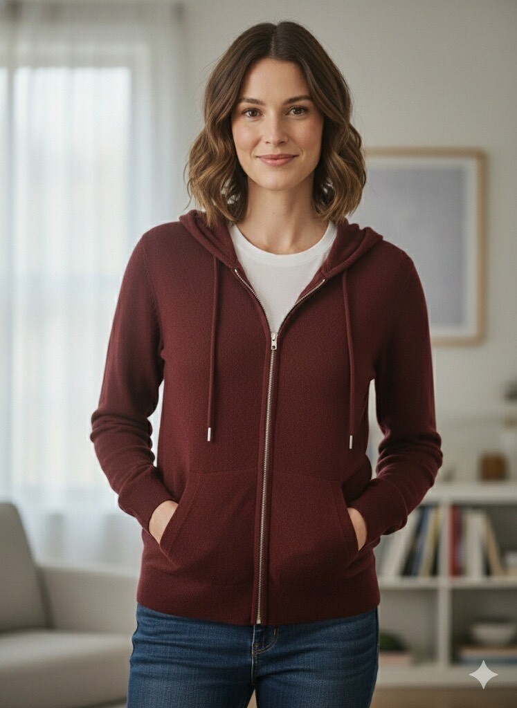 NWT Quince Mongolian Cashmere Full-Zip Hoodie Rich Burgundy FREE SHIPPING
