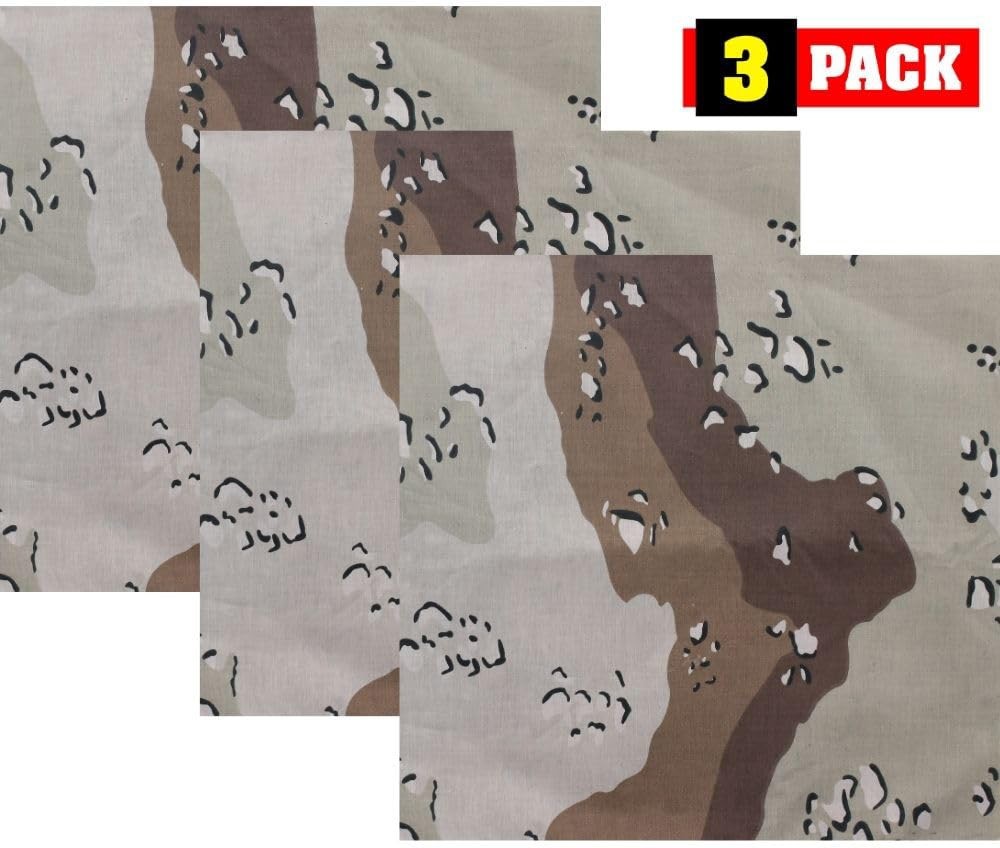 ARMYU Camouflage Military Bandana 3Pack 22×22 Cotton Camo Scarf Do Rag Face Wrap
