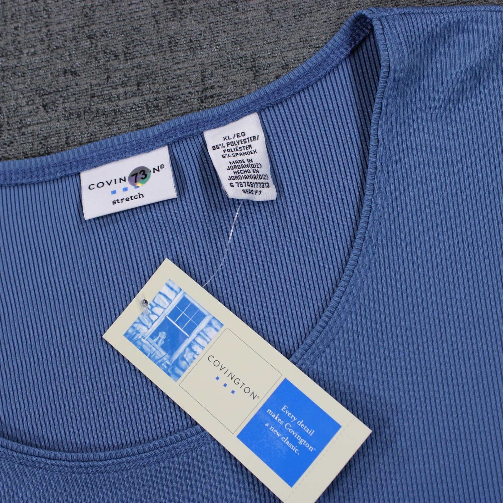 Covington Womens XL Blue Willow Ribbed Short Sleeve Knit Scoop Neck Top NWT