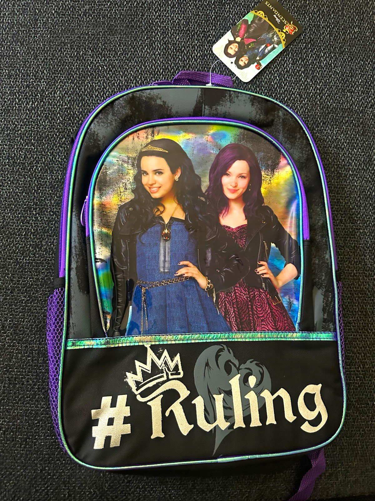 Disney Descendants Mal Evie Large 16” Girls Black/Purple Polyester Backpack Zip