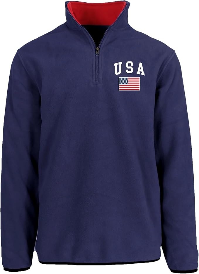 Men’s USA 1/4 Zip Thermal Fleece Pullover Long Sleeve Embroidered Sweatshirt
