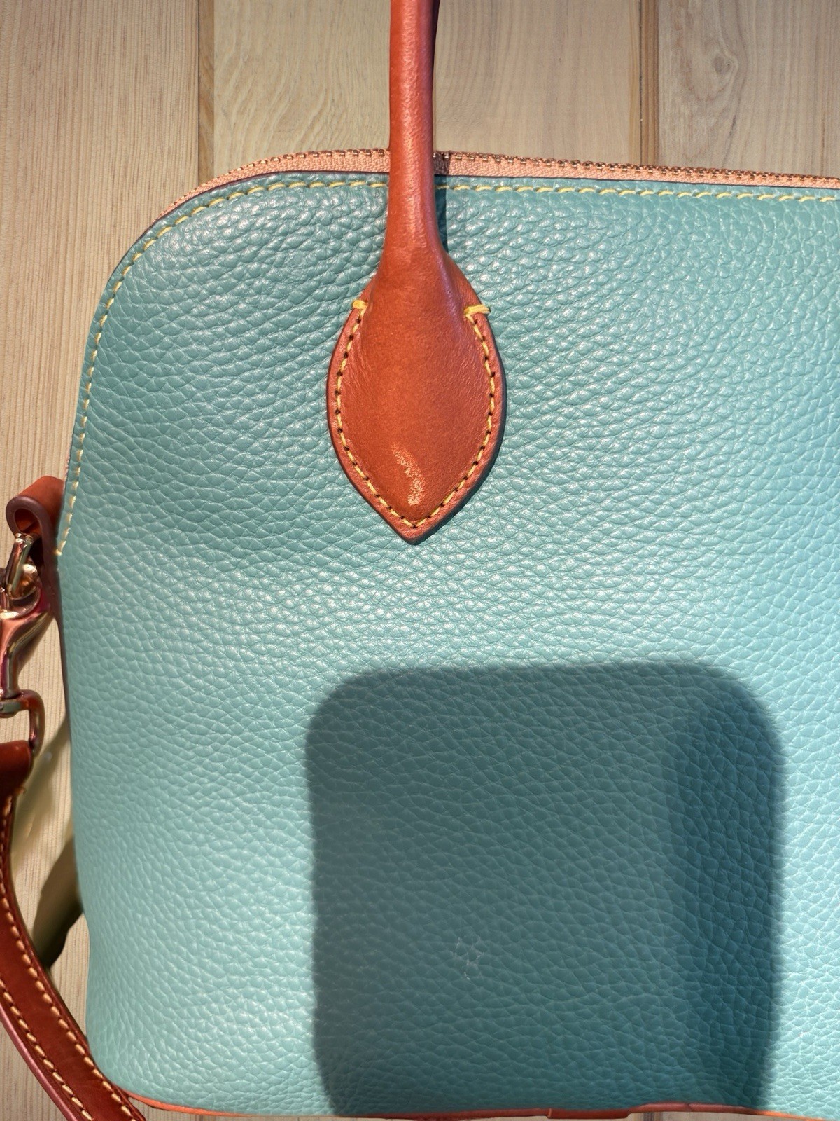 Dooney Bourke Spearmint Turquoise Green Domed Satchel Bag Pebbled Leather Purse