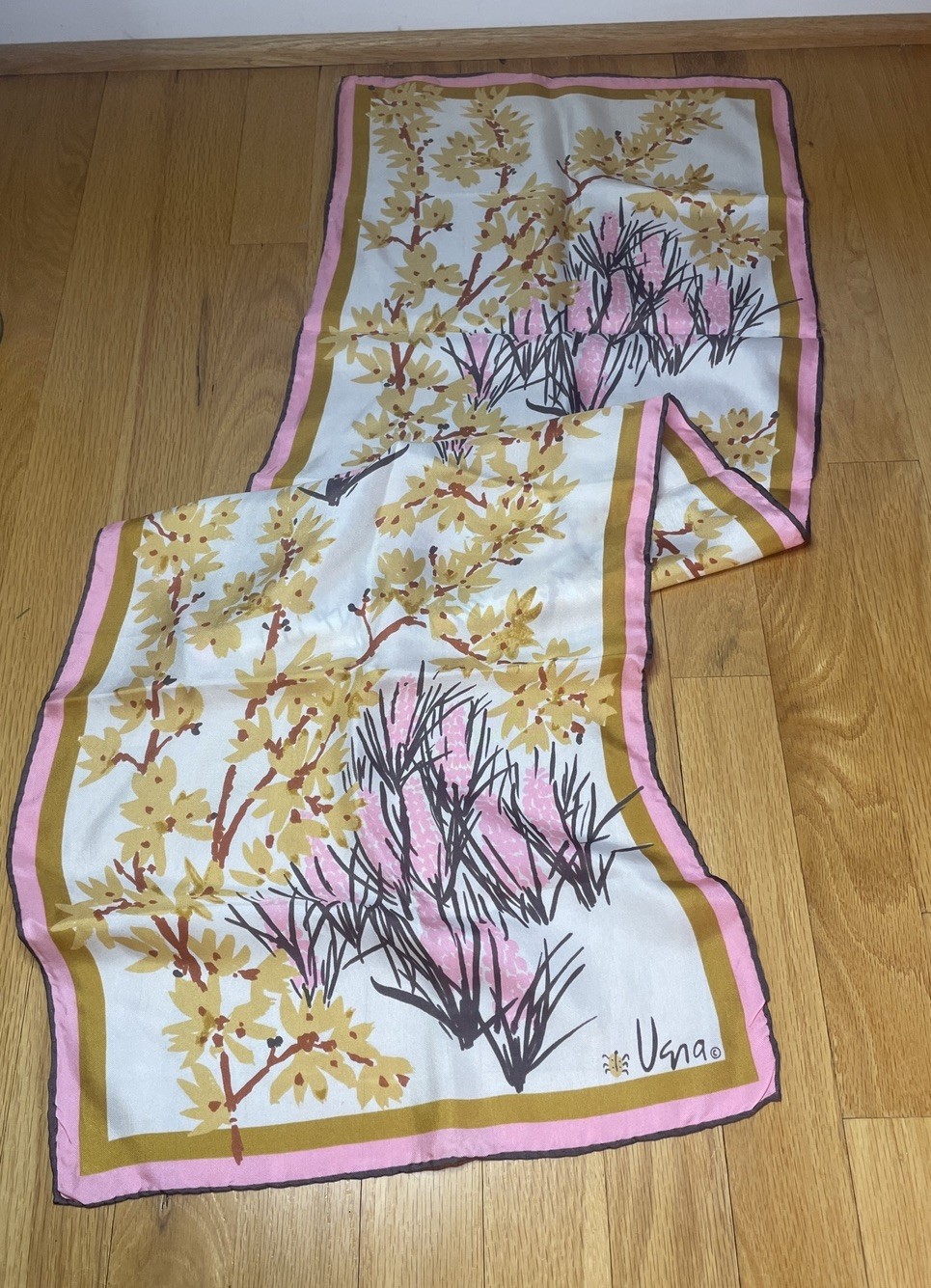 VERA All Silk Japan Hand Crafted PINK Tan NECKERCHIEF SILK SCARF