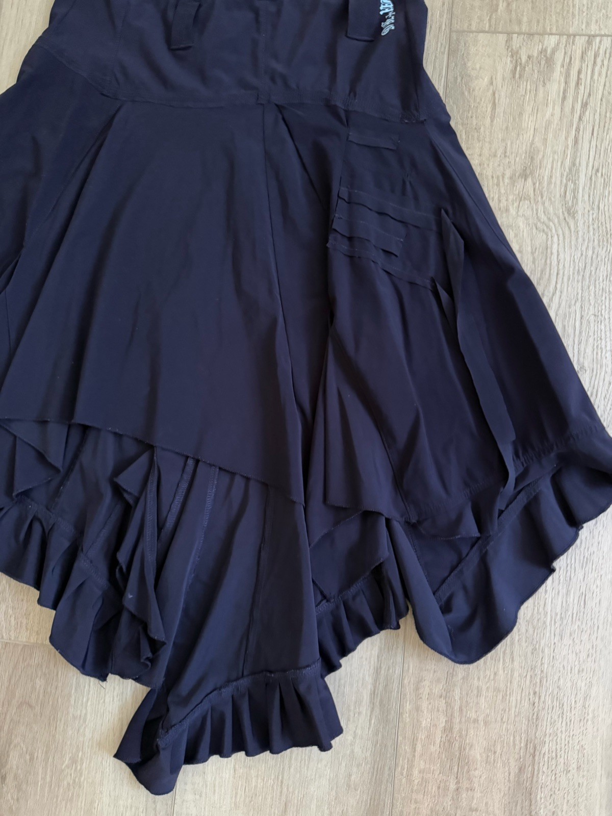 Marithe Francois Girbaud Asymmetrical Flutter Hem Pull On Skirt, Navy Blue,Small