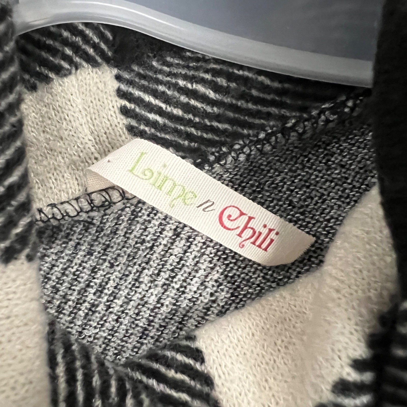 Lime N Chili Check Poncho Sweater Dolman Sleeves Black/Cream Pockets Large