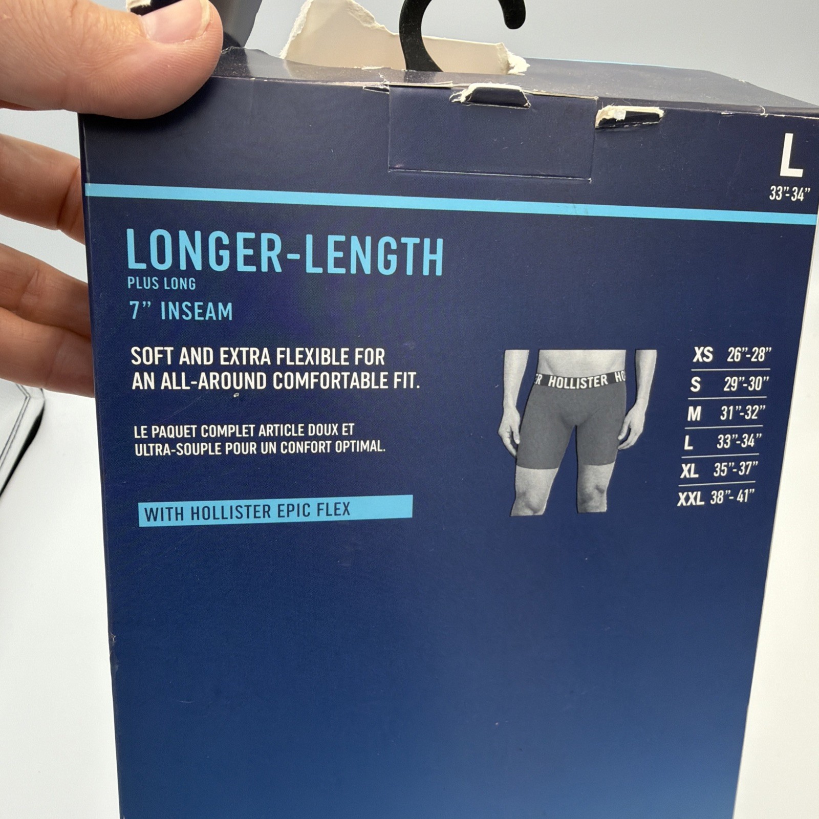 Hollister Mens Epic Flex Longer-Length Trunk/Boxer Brief 4 Pack 7″ Inseam Size L