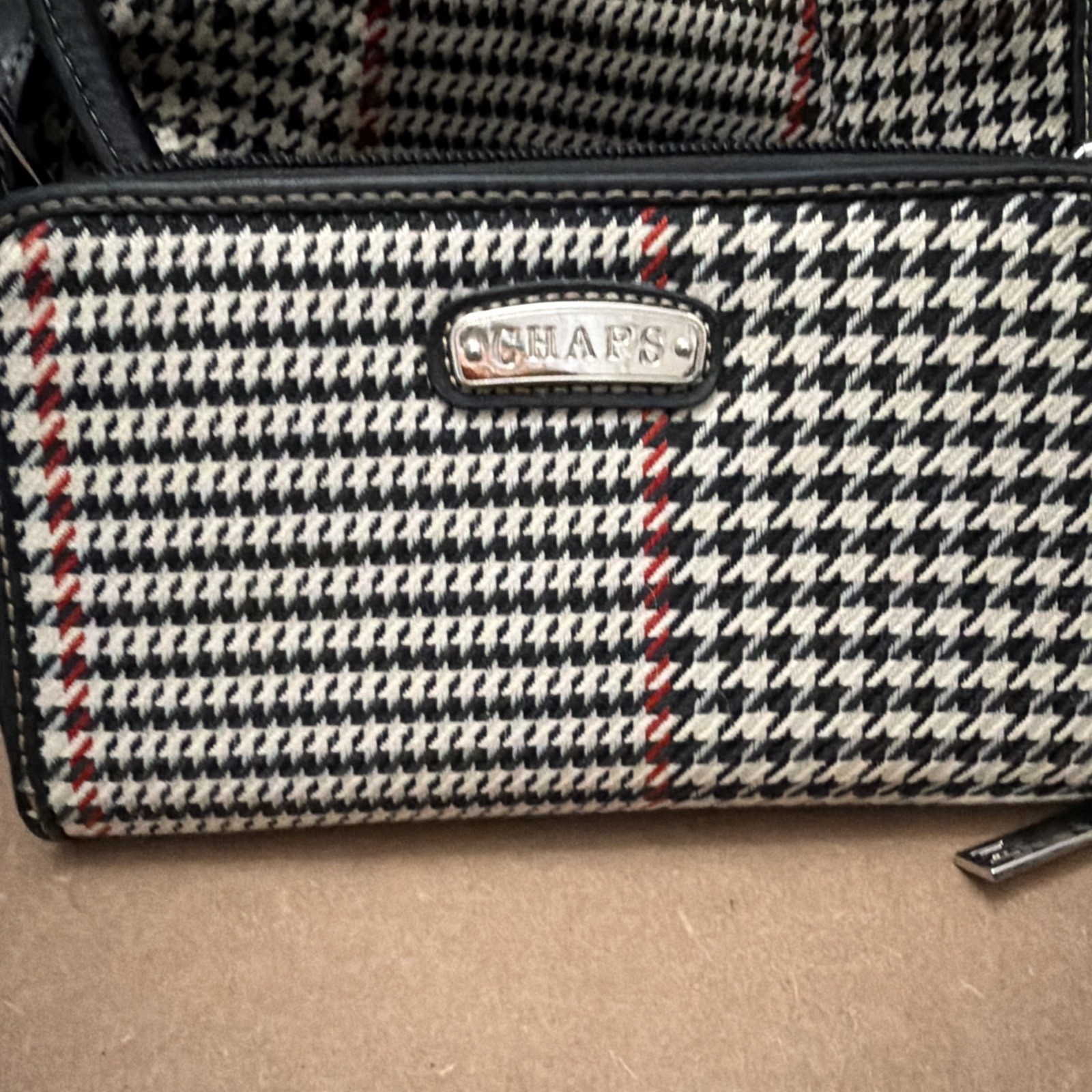 Vintage Chaps Houndstooth Structured Satchel Shoulder Bag & matching Wallet