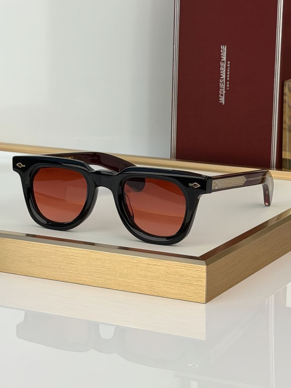 Jacques Marie Mage Luxury Sunglasses Black Acetate Frame Red Gradient Lenses Han