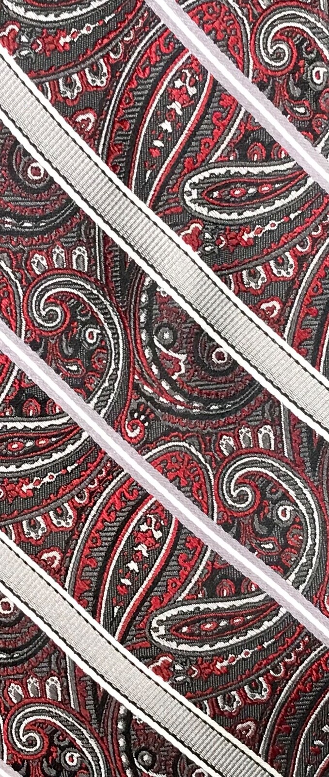 Pronto Uomo Couture Tie Paisley/W/Steel Grey Stripe red black Charcoal