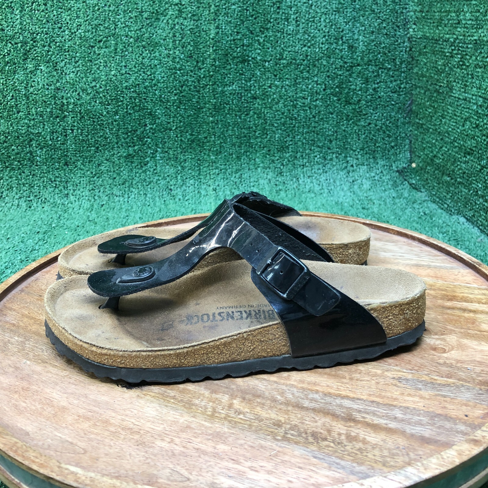Birkenstock Womens Gizeh Black Patent Birko Flor Thong Sandals Size 38 US 7 Reg.