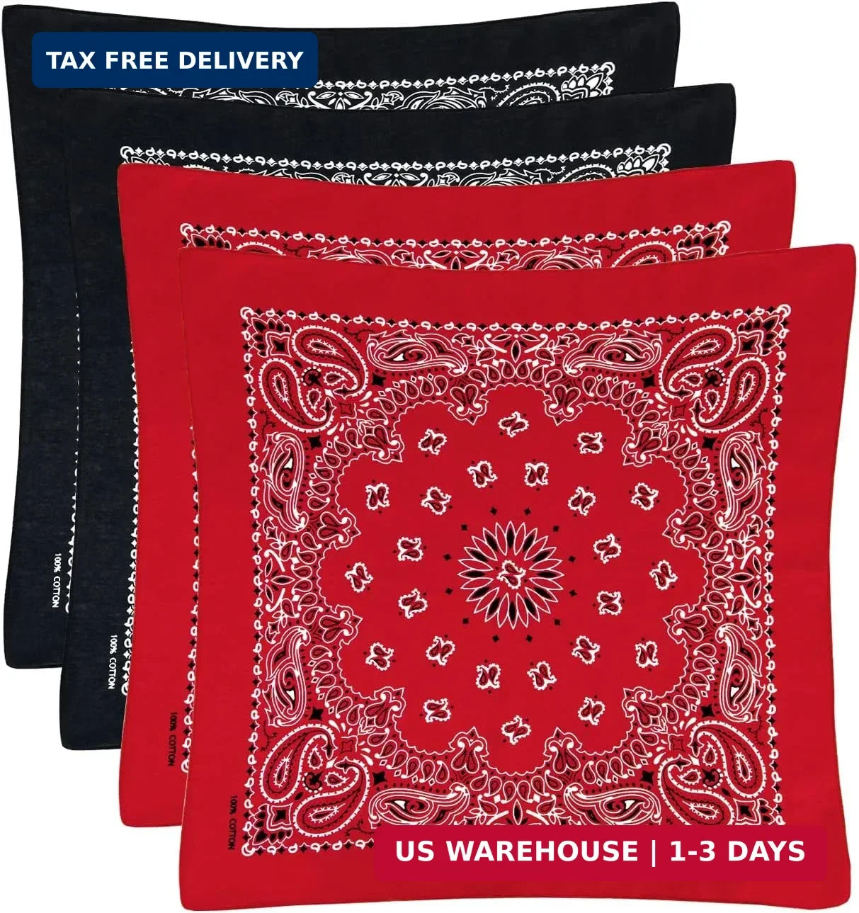Bycc Bynn Large 27×27 Inch Bandana – 4 Pack 100% Cotton Bandanas for Men & Women