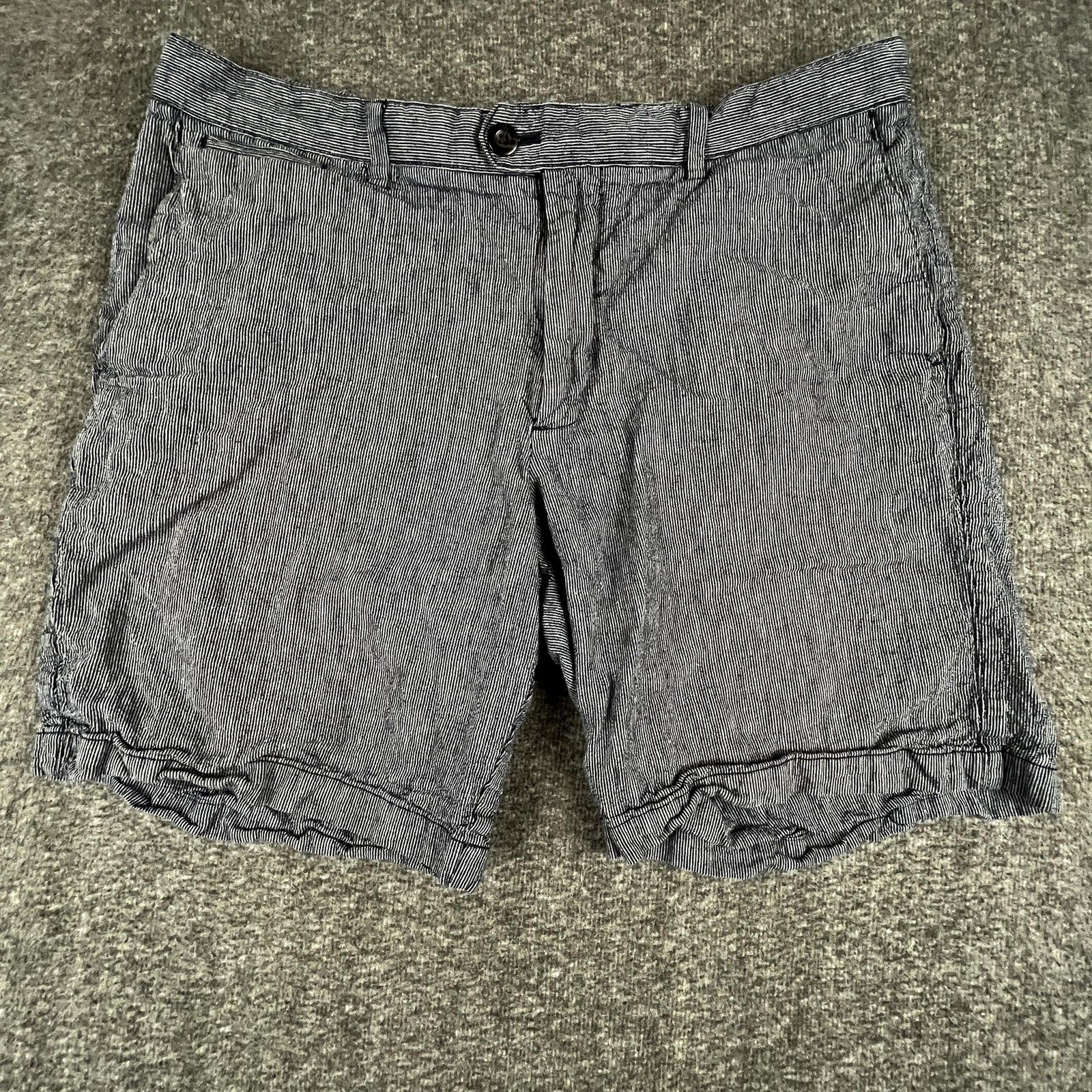 Banana Republic Shorts Mens 36 Blue White Linen Blend Stripe Casual Summer 2022