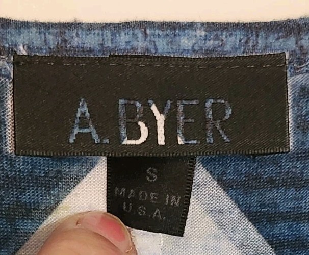 A. Byer Blouse Size M Chevron Blue And Green Made In USA Sleeve Lightweight B