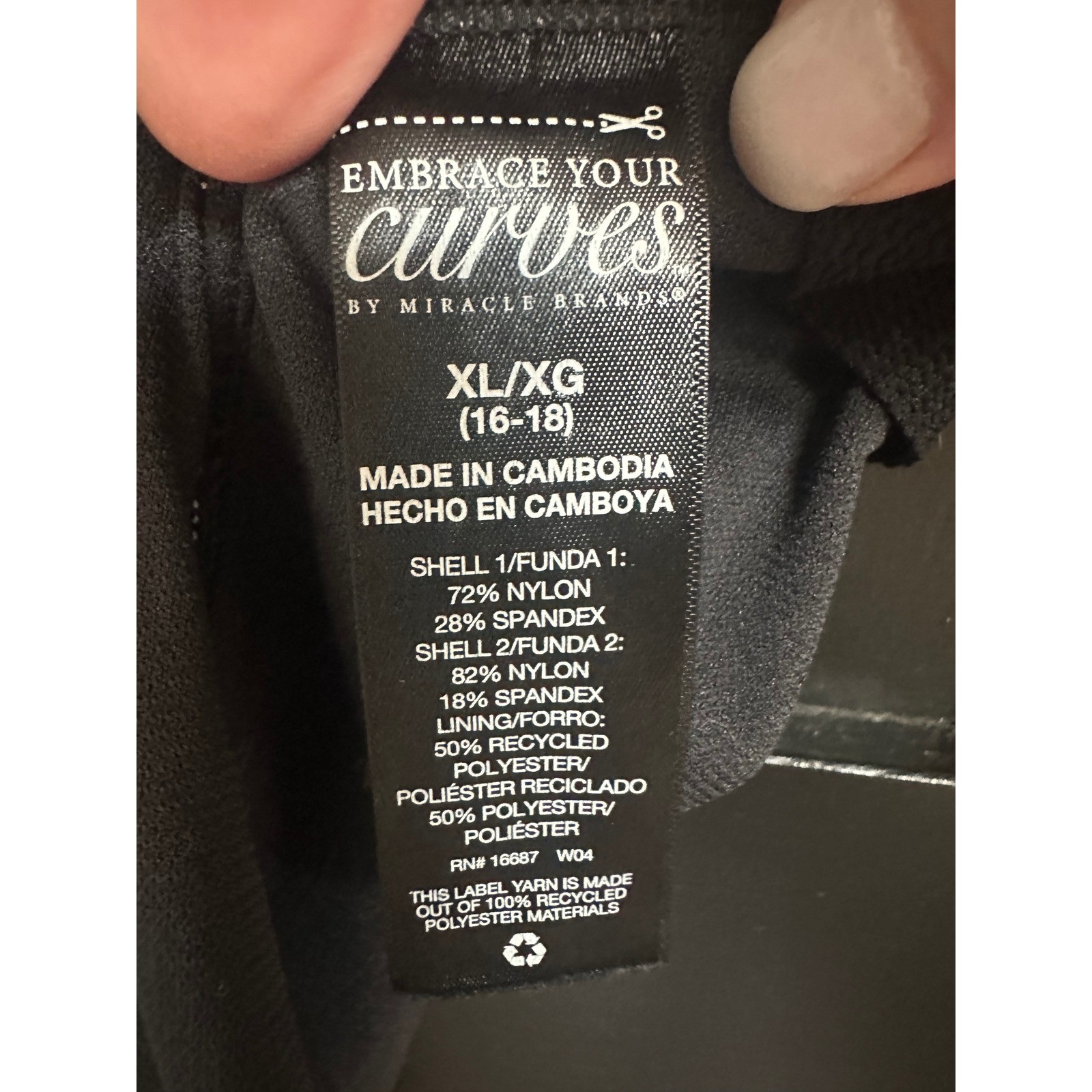Miracle Brands Embrace Your Curves Swimsuit Geometric One Piece Black XL 16-18