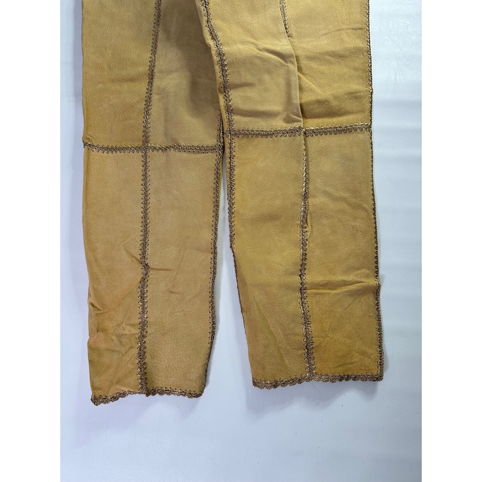 SMH Vintage Y2K Sz 14 30″ Waist Suede Patchwork Western Leather Pants Boho Flare