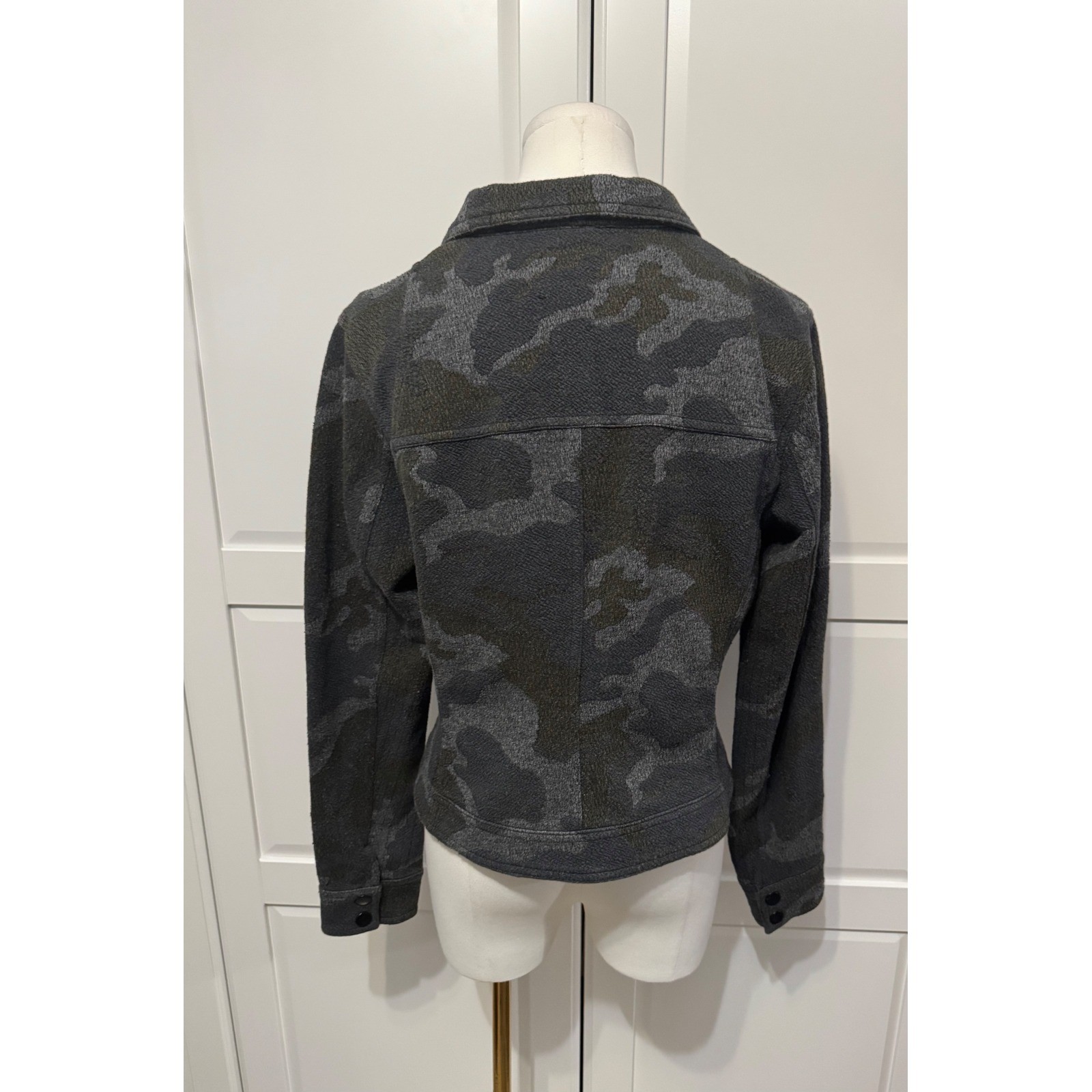 Anthropologie Robin Camo Moto Jacket Women Medium Green Grey Knit Asymmetric Zip