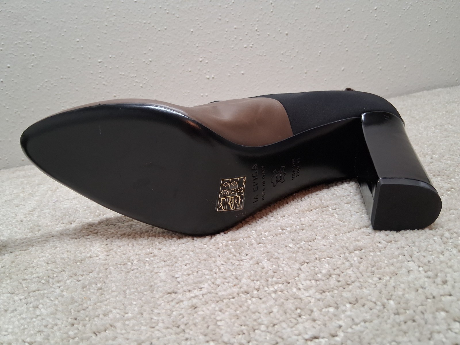 Via Spiga Heels Womens US 11M EUR 38 Tan Leather And Black Fabric ITALY