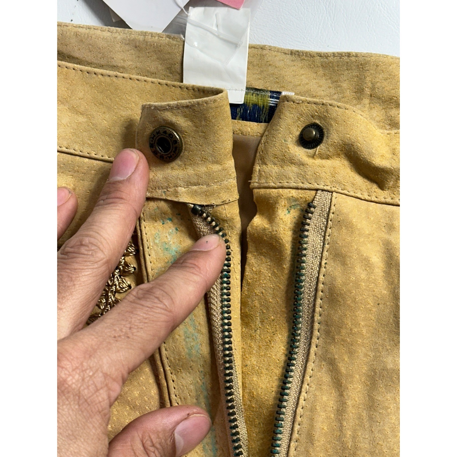 SMH Vintage Y2K Sz 14 30″ Waist Suede Patchwork Western Leather Pants Boho Flare