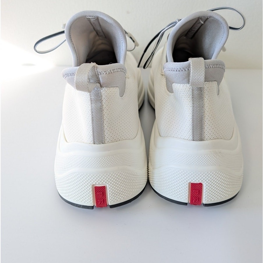 Prada Bicolor Slip On Lace Sneakers Womens EU39.5/US 9.5 White Neoprene Logo