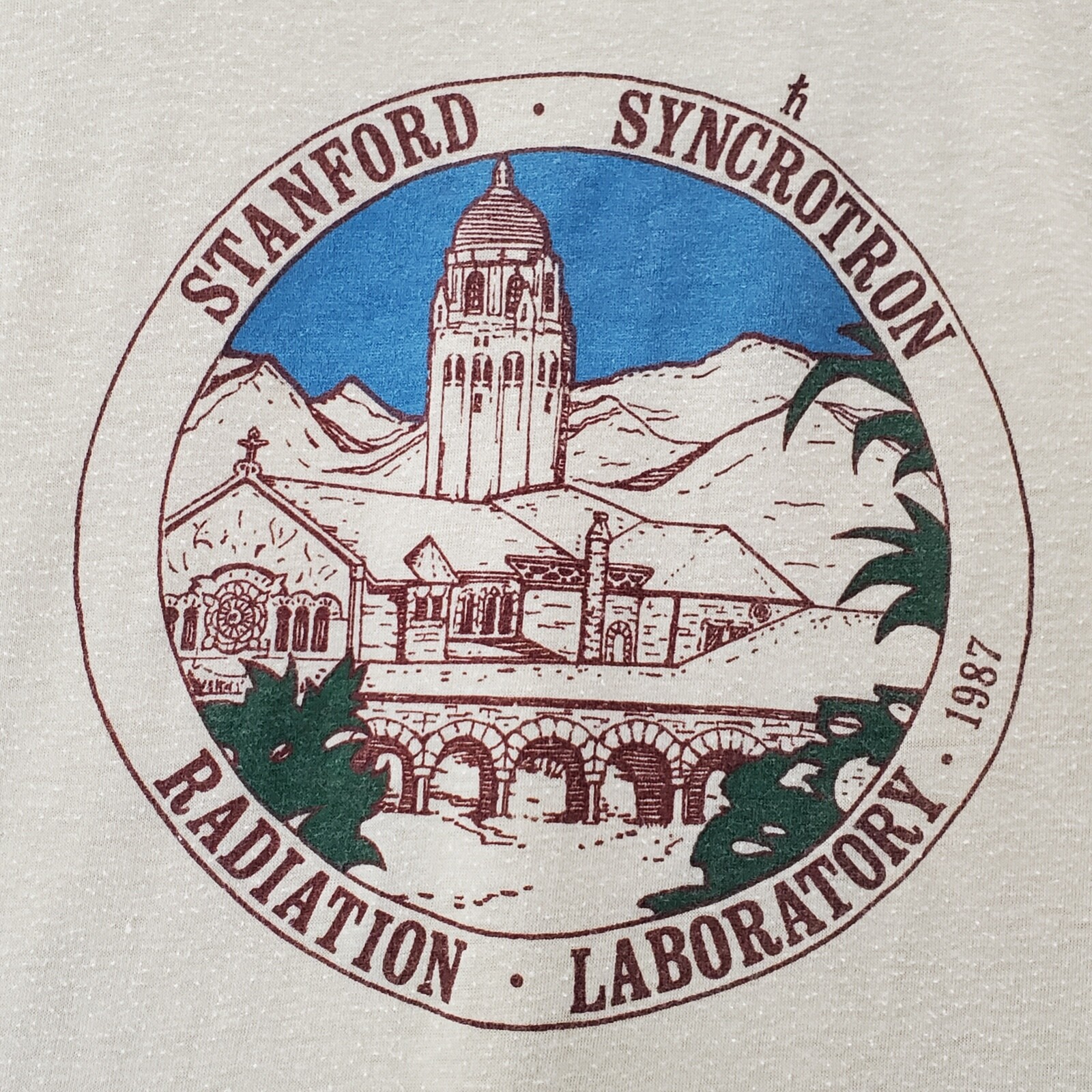 Vintage 1987 Beige Stanford Syncrotron T-Shirt Single Stitch Ched Label Sz S