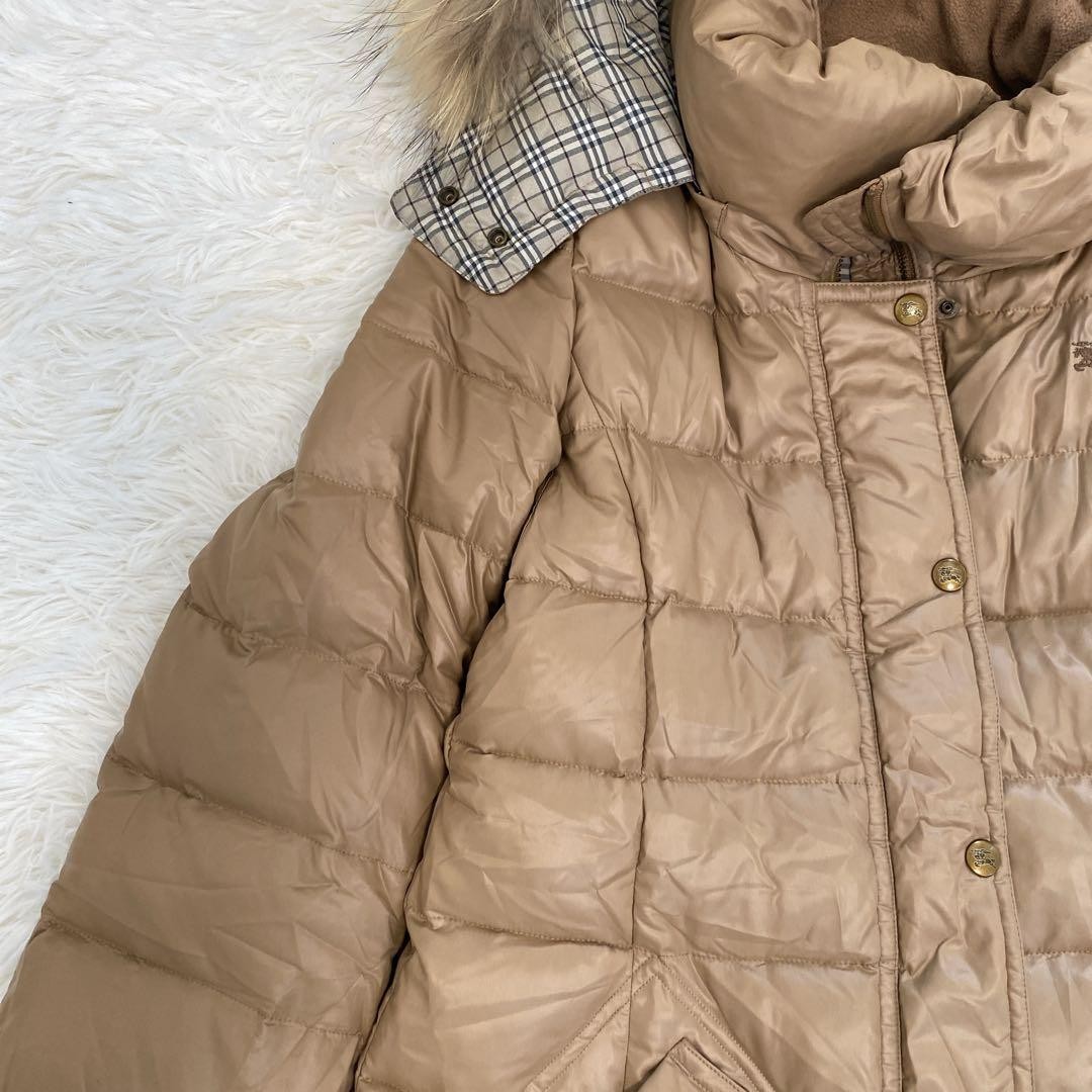Burberry Blue Label down coat with raccoon Nova check pattern size 38