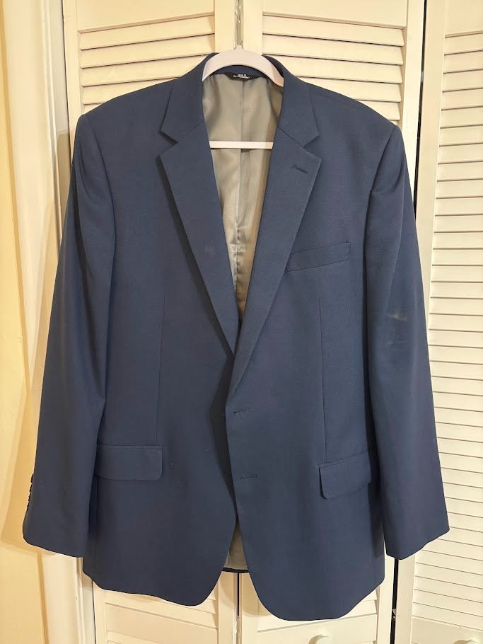 Haggar Suit Jacket Mens 44L Navy Tailored Fit Travel Performance Blazer